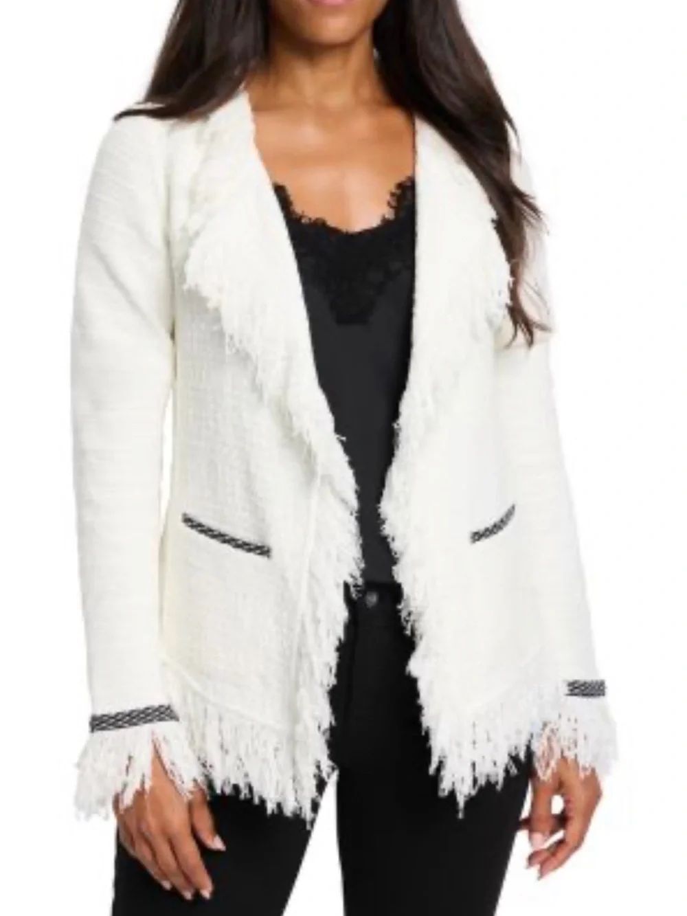 NIC+ZOE Cream Fringe Knit Cardigan size L